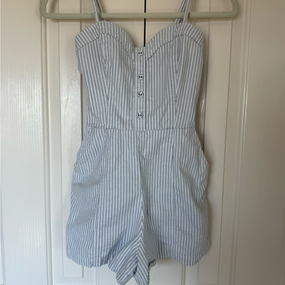 Abercrombie & Fitch Striped Romper in Blue and White